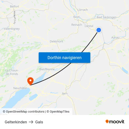 Gelterkinden to Gals map