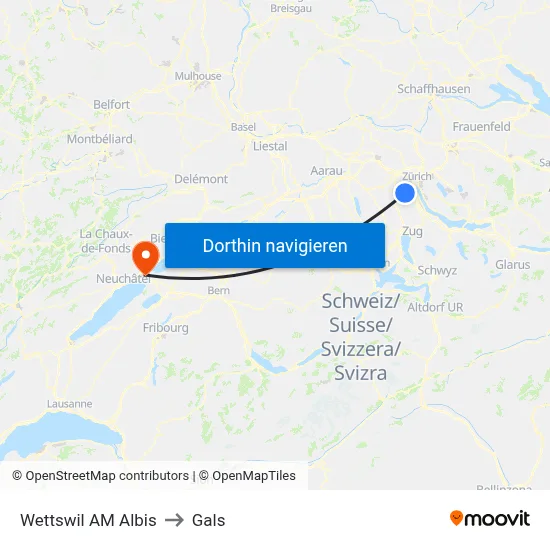 Wettswil AM Albis to Gals map