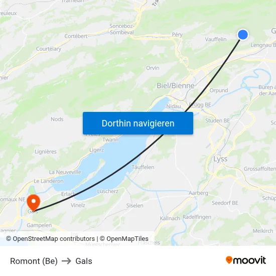 Romont (Be) to Gals map