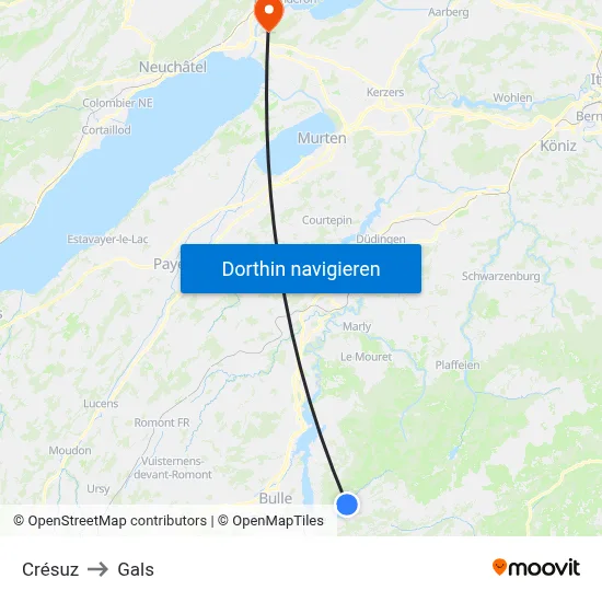 Crésuz to Gals map