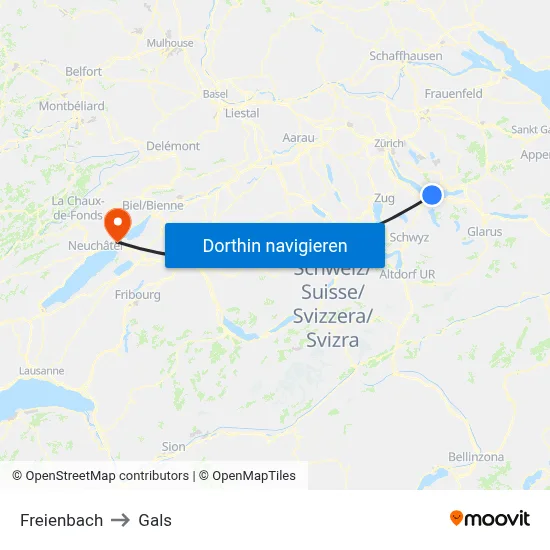 Freienbach to Gals map