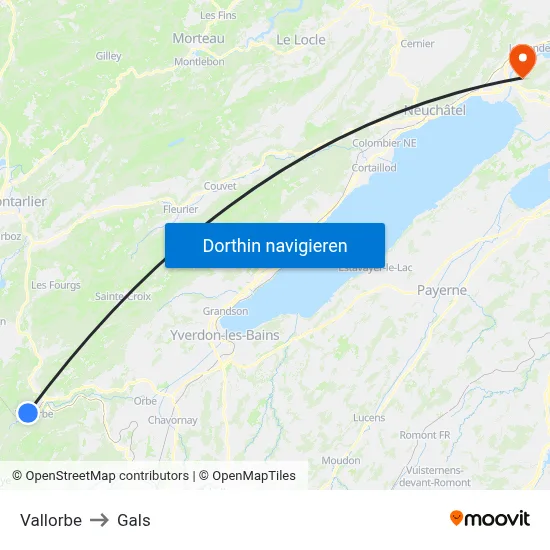 Vallorbe to Gals map