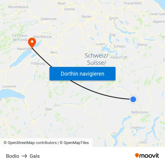 Bodio to Gals map