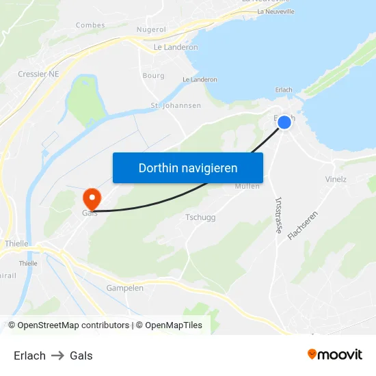 Erlach to Gals map