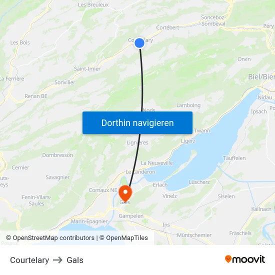 Courtelary to Gals map
