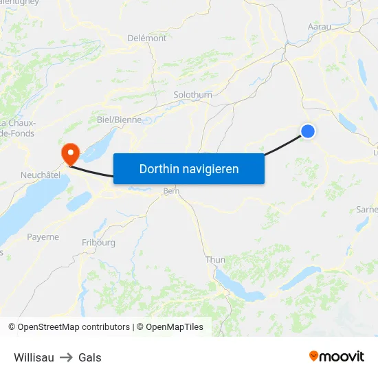 Willisau to Gals map