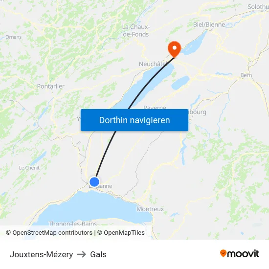 Jouxtens-Mézery to Gals map