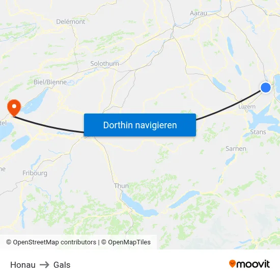 Honau to Gals map
