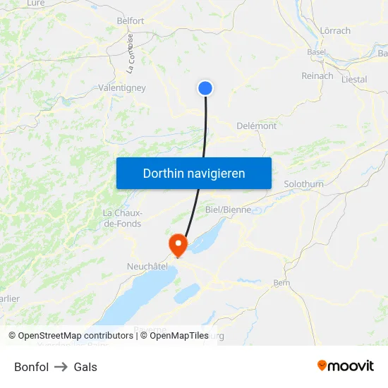 Bonfol to Gals map