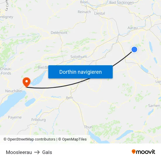 Moosleerau to Gals map