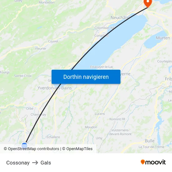 Cossonay to Gals map