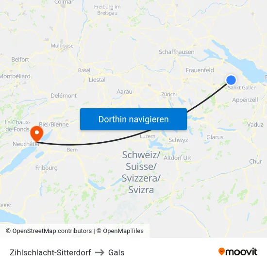 Zihlschlacht-Sitterdorf to Gals map