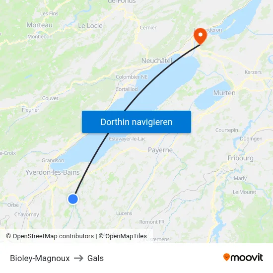 Bioley-Magnoux to Gals map