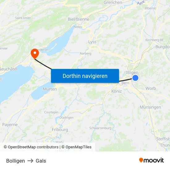 Bolligen to Gals map