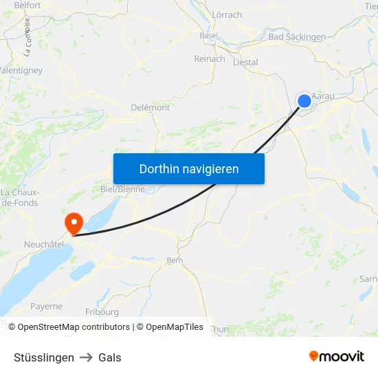 Stüsslingen to Gals map
