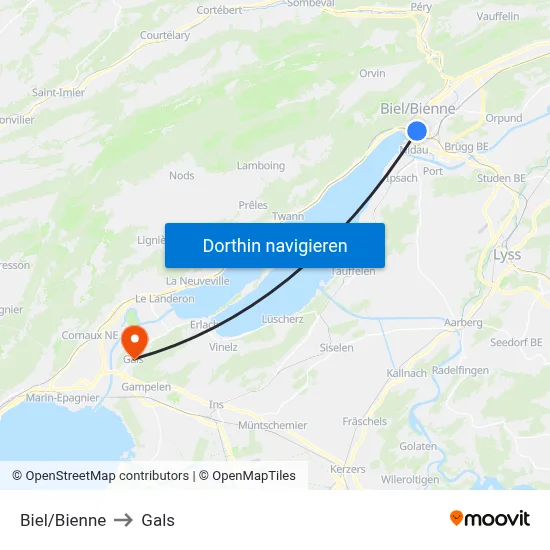 Biel/Bienne to Gals map