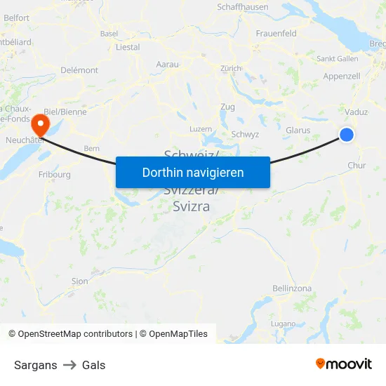 Sargans to Gals map