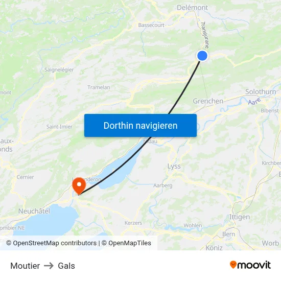 Moutier to Gals map