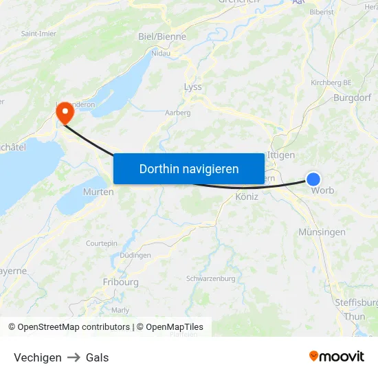 Vechigen to Gals map