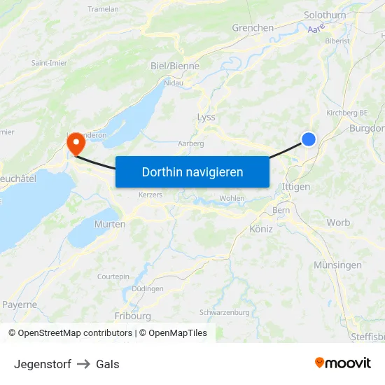 Jegenstorf to Gals map