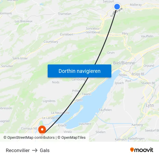Reconvilier to Gals map