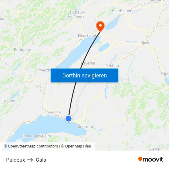 Puidoux to Gals map