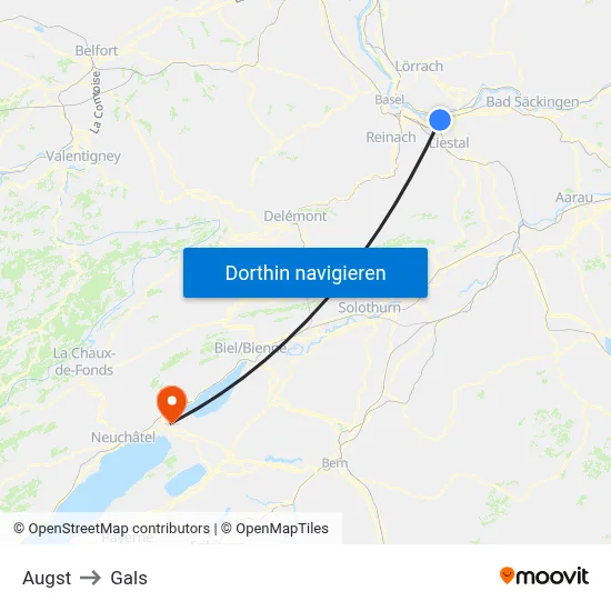 Augst to Gals map