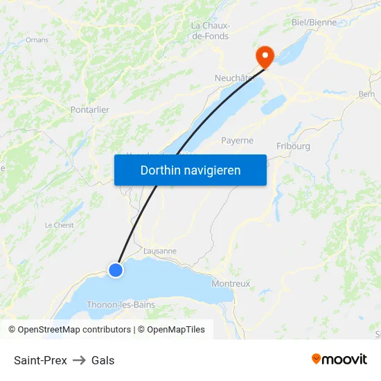 Saint-Prex to Gals map