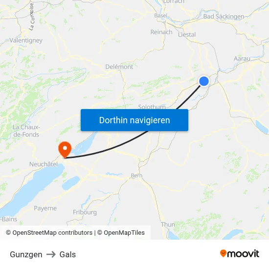 Gunzgen to Gals map