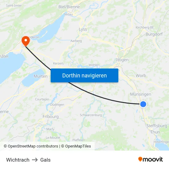 Wichtrach to Gals map