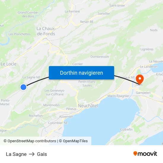 La Sagne to Gals map