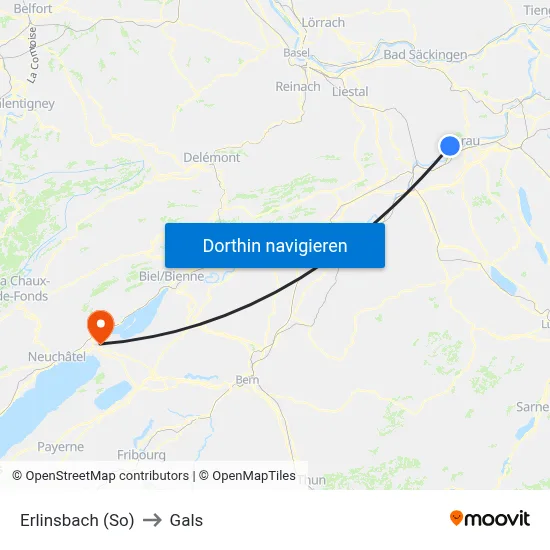 Erlinsbach (So) to Gals map