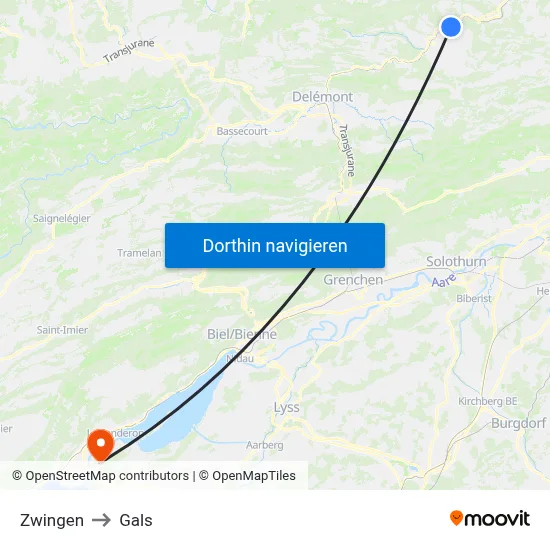 Zwingen to Gals map