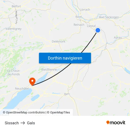 Sissach to Gals map