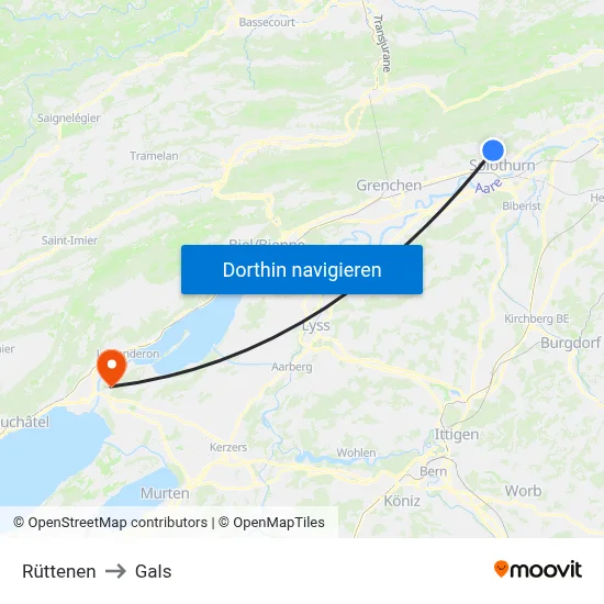 Rüttenen to Gals map