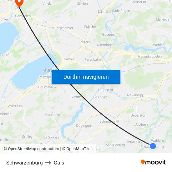 Schwarzenburg to Gals map