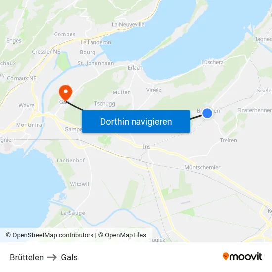 Brüttelen to Gals map