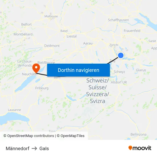 Männedorf to Gals map