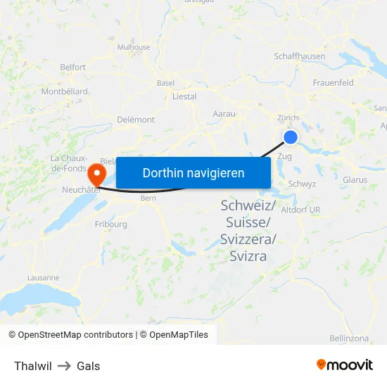 Thalwil to Gals map