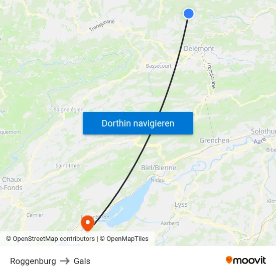 Roggenburg to Gals map