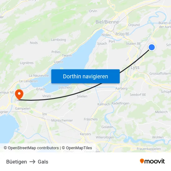 Büetigen to Gals map