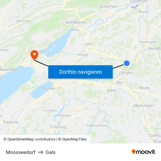 Moosseedorf to Gals map