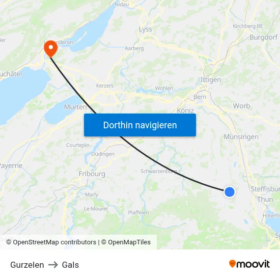 Gurzelen to Gals map