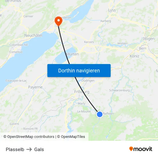 Plasselb to Gals map
