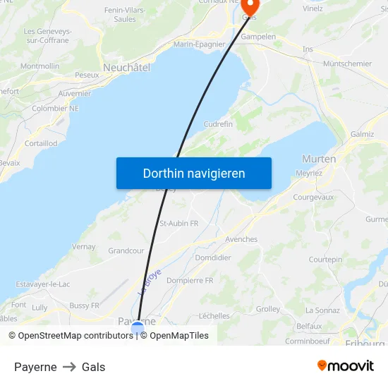 Payerne to Gals map