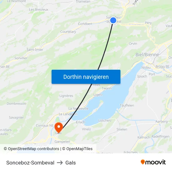 Sonceboz-Sombeval to Gals map