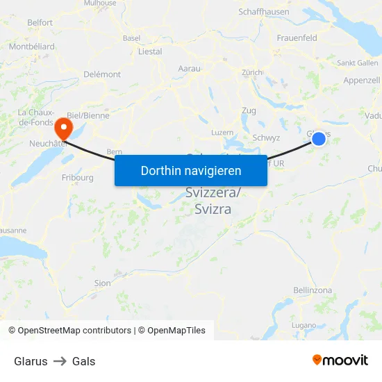 Glarus to Gals map