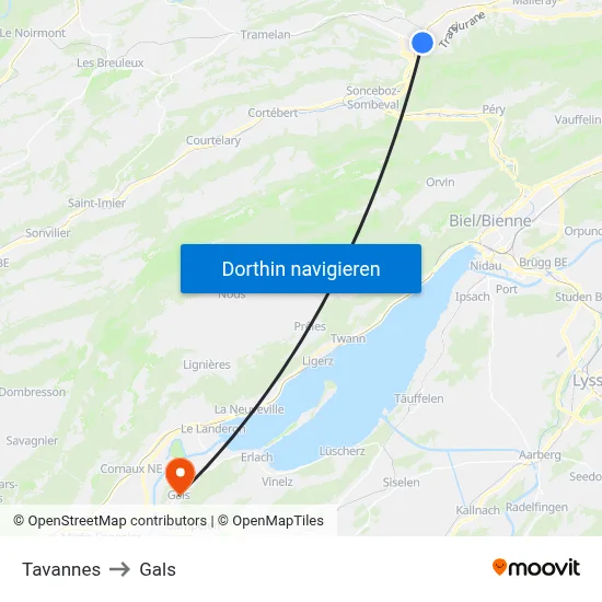Tavannes to Gals map