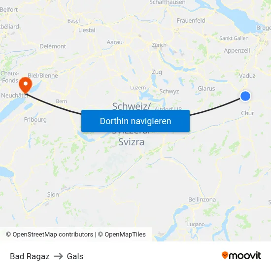 Bad Ragaz to Gals map
