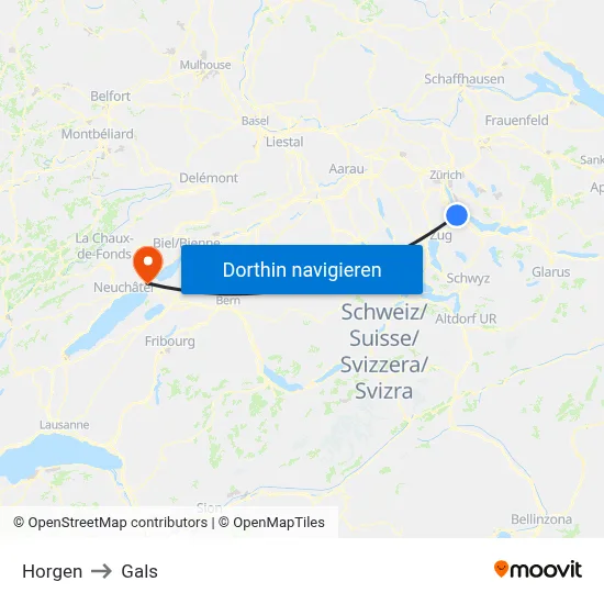 Horgen to Gals map